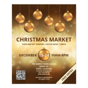Golden Yellow Christmas Baubles - Weihnachtsmarkt Flyer