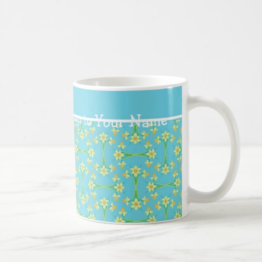 Golden Yellow Daffodils Muster auf Sky Blue Blue Kaffeetasse (Rechts)