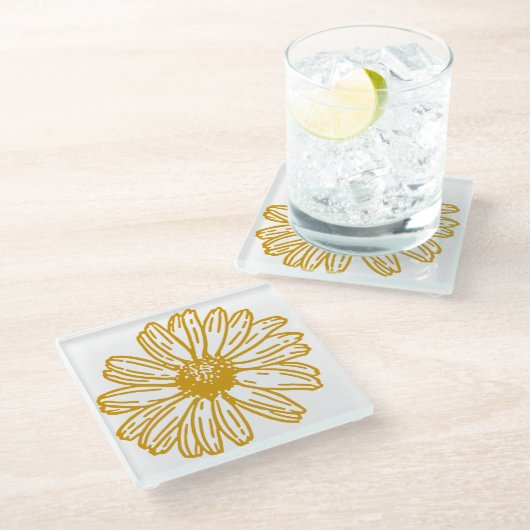 Golden Yellow Daisies Print, Daisy Floral Pattern Glasuntersetzer (Schrägansicht)