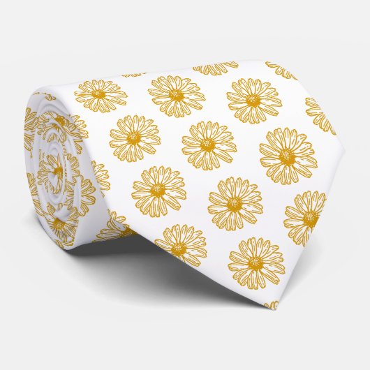 Golden Yellow Daisies Print, Daisy Floral Pattern Krawatte (Gerollt)