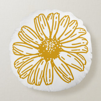 Golden Yellow Daisies Print, Daisy Floral Pattern Rundes Kissen