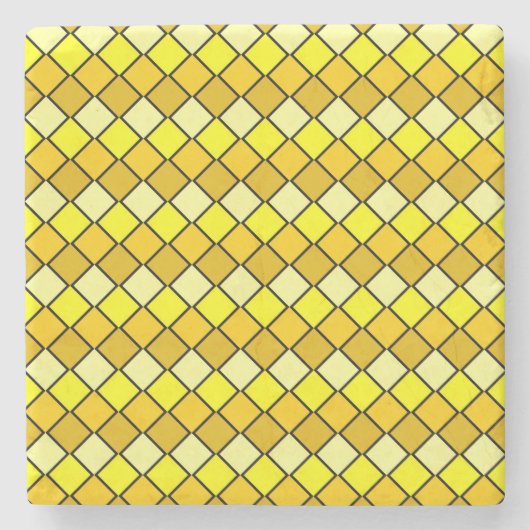 Golden Yellow Diamond Checked Square Untersetzer (Vorderseite)