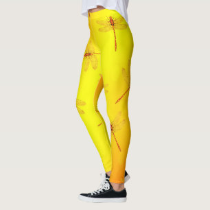 Golden Yellow Dragonfly Pattern, Leggings