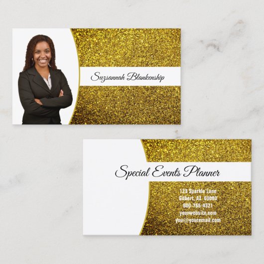 Golden Yellow Faux Glitter Professional Photo  Visitenkarte (Vorne/Hinten)