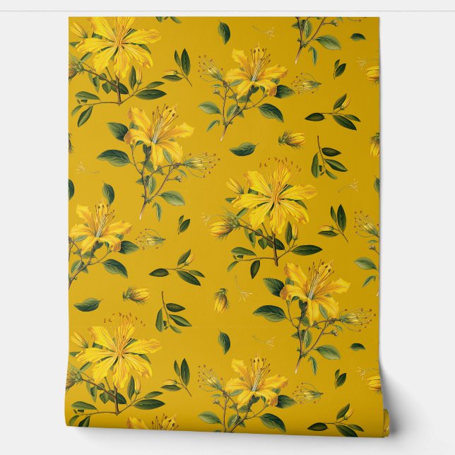 Golden Yellow Flowering Herbs Pattern Tapete (Abrollen)
