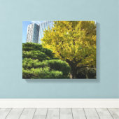 Golden Yellow Ginkgo and Pine Tree Leinwanddruck (Insitu (Holzboden))