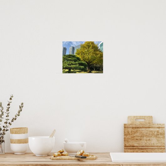 Golden Yellow Ginkgo and Pine Tree Poster (Küche)