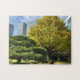 Golden Yellow Ginkgo and Pine Tree Puzzle