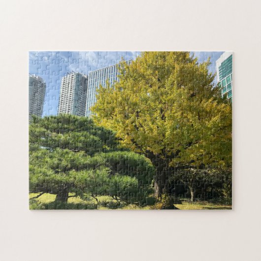 Golden Yellow Ginkgo and Pine Tree Puzzle (Horizontal)