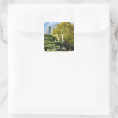 Golden Yellow Ginkgo and Pine Tree Quadratischer Aufkleber (Tasche)