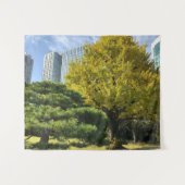 Golden Yellow Ginkgo and Pine Tree Wandteppich (Vorderseite (Horizontal))