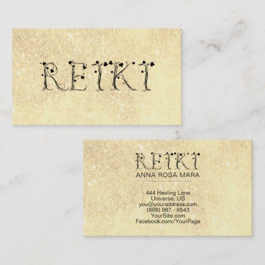 *~* Golden Yellow Glitzer REIKI Ivy Typografie Visitenkarte (Vorne/Hinten)