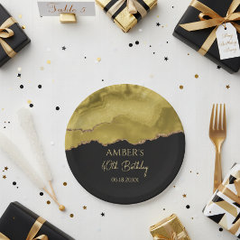 Golden Yellow Gold Glitter Abstract Watercolor  Pappteller