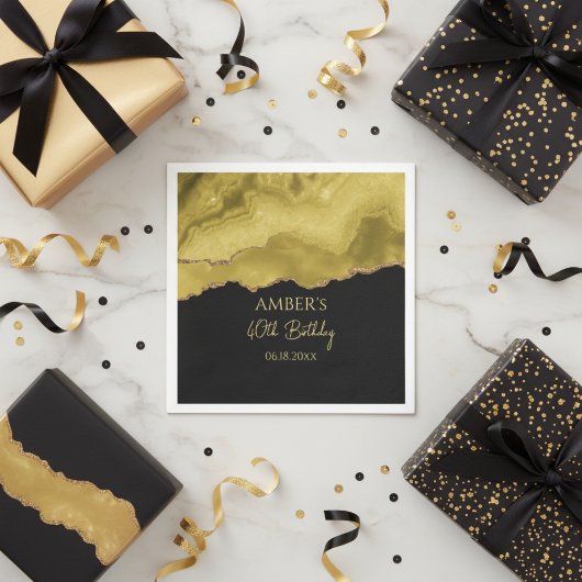 Golden Yellow Gold Glitter Abstract Watercolor Serviette