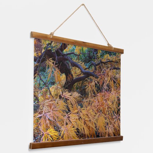 Golden Yellow Laceleaf Japanese Maple Tree Wandteppich Mit Holzrahmen (Gewinkelt)