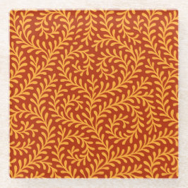 Golden Yellow Leafy Vine Pattern  Glasuntersetzer