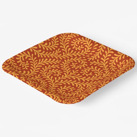 Golden Yellow Leafy Vine Pattern  Pappteller (Gewinkelt)