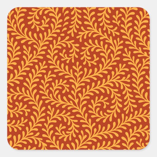 Golden Yellow Leafy Vine Pattern  Quadratischer Aufkleber (Vorderseite)