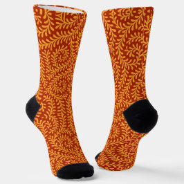 Golden Yellow Leafy Vine Pattern  Socken