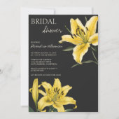 Golden Yellow Lilie am Schwarzen Brautparty Einladung (Vorderseite)