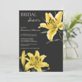 Golden Yellow Lilie am Schwarzen Brautparty Einladung (Stehend Vorderseite)