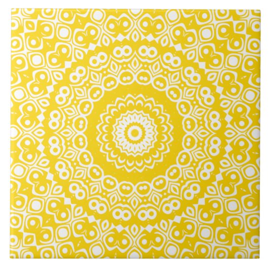 Golden Yellow Mandala Pattern Fliese (Vorderseite)