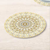 Golden Yellow Mandala Pattern Runder Pappuntersetzer (Angewinkelt)