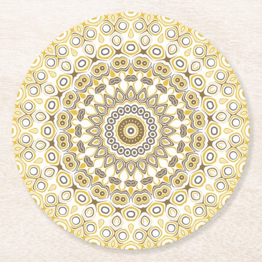 Golden Yellow Mandala Pattern Runder Pappuntersetzer (Vorderseite)