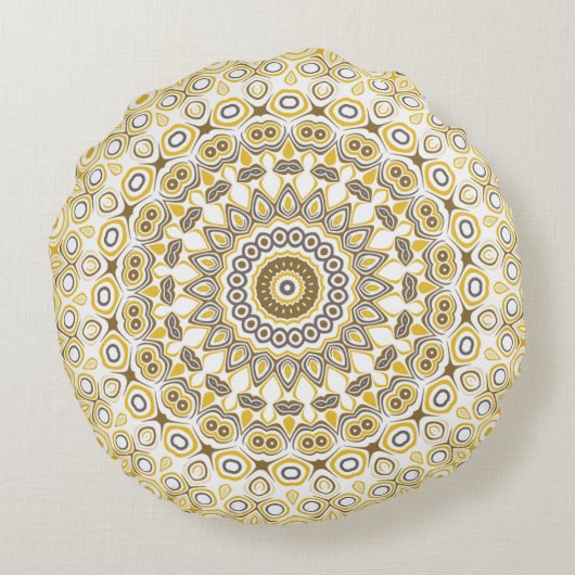 Golden Yellow Mandala Pattern Rundes Kissen (Rückseite)
