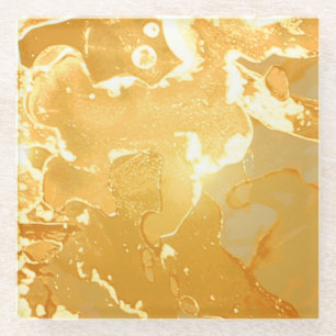 Golden Yellow Marble Ink Pattern Glasuntersetzer
