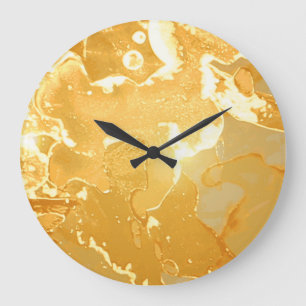 Golden Yellow Marble Ink Pattern Große Wanduhr
