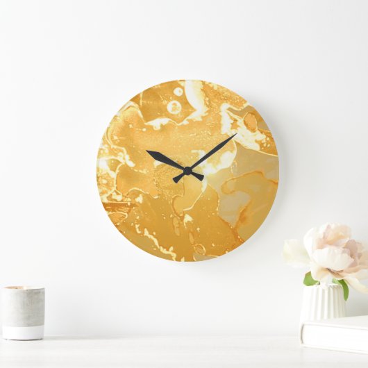 Golden Yellow Marble Ink Pattern Große Wanduhr (Zuhause)