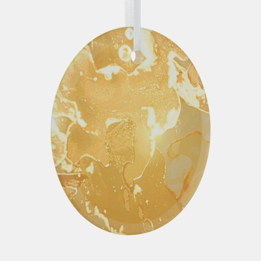Golden Yellow Marble Ink Pattern Ornament Aus Glas (Vorderseite Rechts)