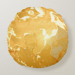 Golden Yellow Marble Ink Pattern Rundes Kissen