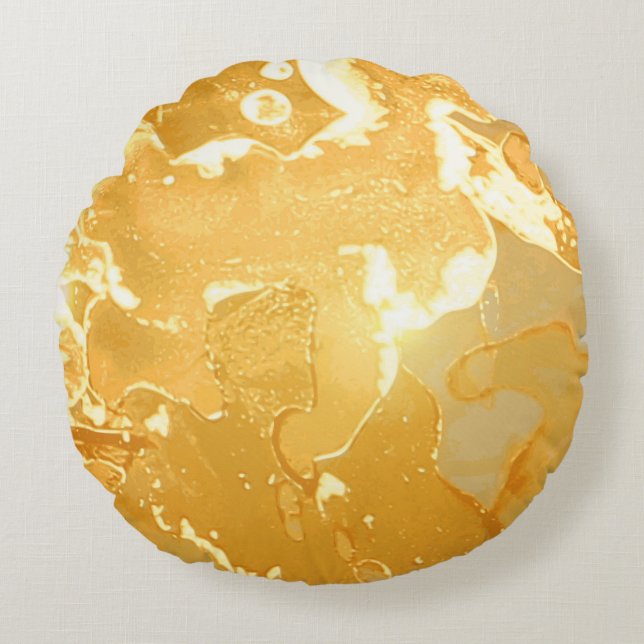 Golden Yellow Marble Ink Pattern Rundes Kissen (Vorderseite)
