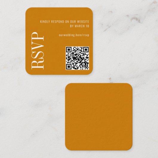 Golden Yellow Modern Custom QR Code Wedding RSVP Begleitkarte (Vorne/Hinten)