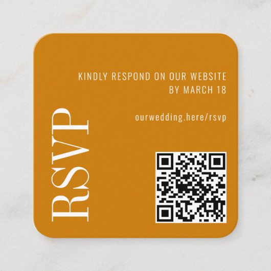 Golden Yellow Modern Custom QR Code Wedding RSVP Begleitkarte (Vorderseite)