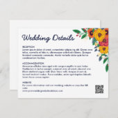 Golden Yellow Navy Blue Boho Bouquet QR Code Begleitkarte (Vorne/Hinten)