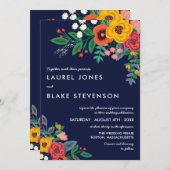 Golden Yellow Navy Bohemisch Bouquet Einladung (Vorne/Hinten)