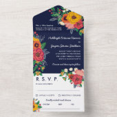 Golden Yellow Navy Boho Blume All In One Einladung (Innen Boden)