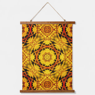Golden Yellow Orange Abstrakte Blume Petals Kunst Wandteppich Mit Holzrahmen