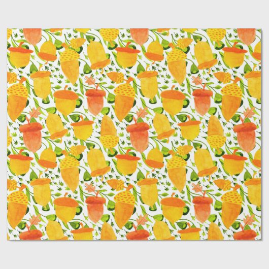 Golden Yellow & Orange Acorn Muster Geschenkpapier (Flach)