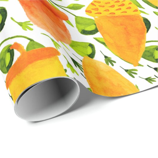 Golden Yellow & Orange Acorn Muster Geschenkpapier (Rolleneckpunkt)