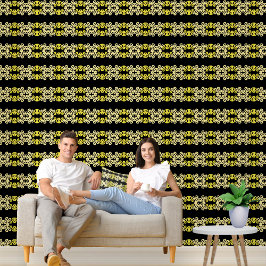 Golden Yellow Ornamental Seamless Stripe Pattern Tapete