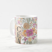 Golden Yellow Pink Floral Water Monogram Kaffeetasse (Vorderseite Links)