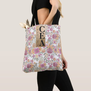 Golden Yellow Pink Floral Water Monogram Tasche