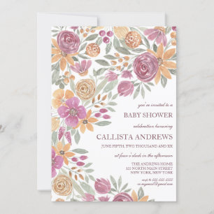 Golden Yellow Pink Floral Watercolor Babydusche Einladung