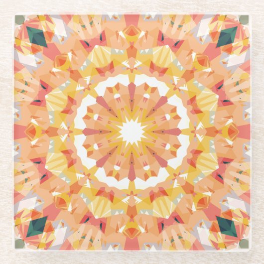 Golden Yellow Pink Green Star Dekor Glasuntersetzer (Vorderseite)