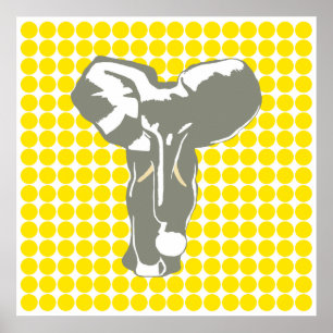 Golden Yellow Safari Dog mit Pop Art Elefant Poster