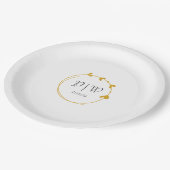 Golden Yellow Simple Heart Wreath Monogram Wedding Pappteller (Schrägansicht)